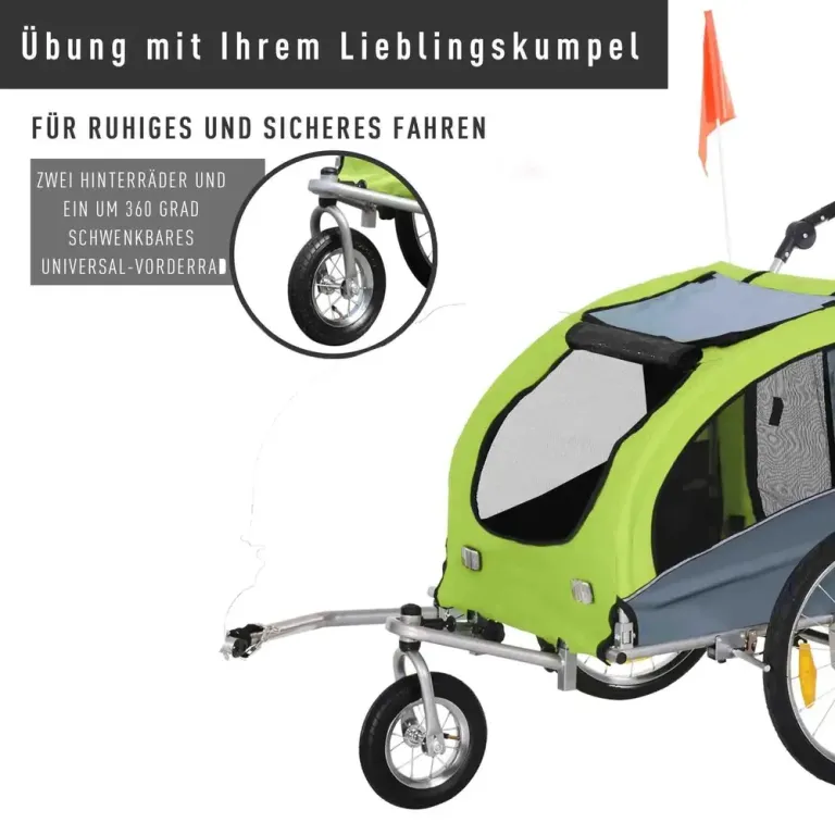 Hundcykelvagn Grön Grå Oxford Tyg 155 x 83 x 108 cm