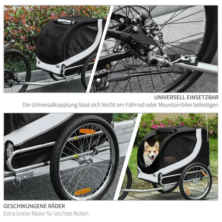 Hundcykelvagn Vit Svart Oxford Tyg 130 x 73 x 90 cm