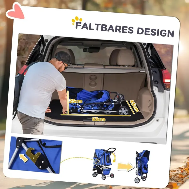 Hundvagn Husdjursvagn Buggy Blå Polyester för Hundar