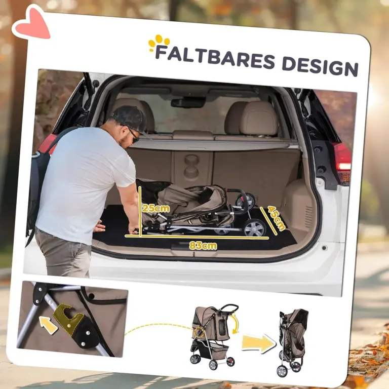 Hundvagn Husdjursvagn Buggy Kaffebrun Polyester för Hundar
