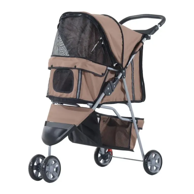 Hundvagn Husdjursvagn Buggy Kaffebrun Polyester för Hundar
