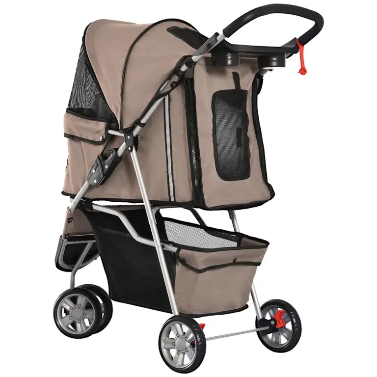 Hundvagn Husdjursvagn Buggy Kaffebrun Polyester för Hundar