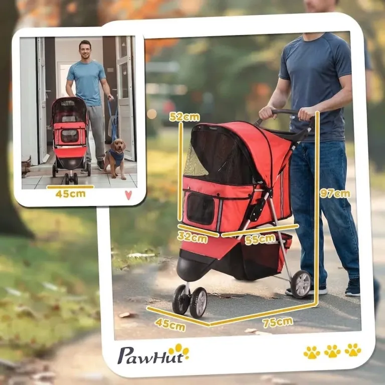 Hundvagn Husdjursvagn Buggy Röd Polyester för Hundar