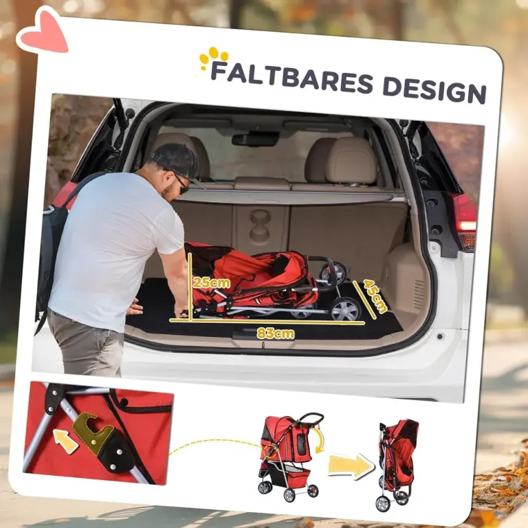 Hundvagn Husdjursvagn Buggy Röd Polyester för Hundar