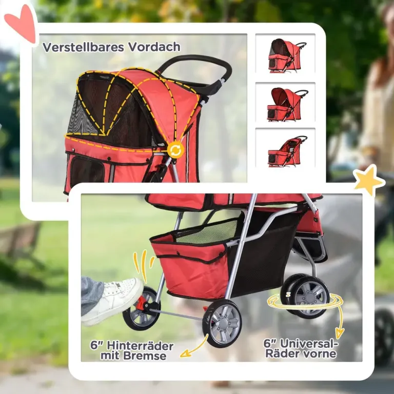 Hundvagn Husdjursvagn Buggy Röd Polyester för Hundar