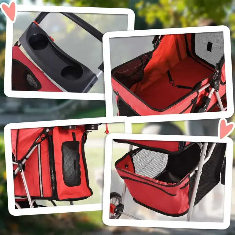 Hundvagn Husdjursvagn Buggy Röd Polyester för Hundar