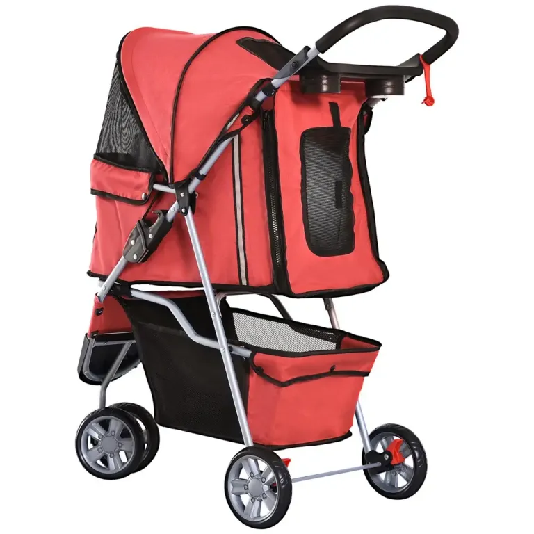 Hundvagn Husdjursvagn Buggy Röd Polyester för Hundar
