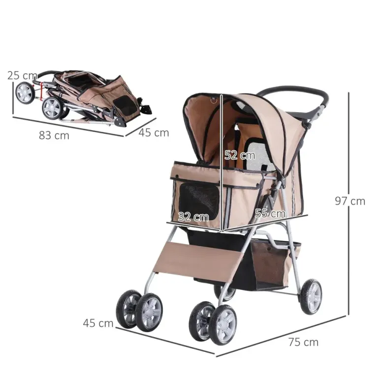 Hundvagn Joggingvagn Kaffebrun Polyester och Metall