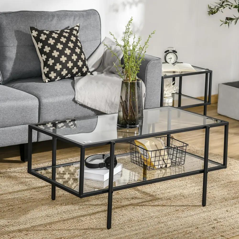 Soffbord i Glas 3 Hyllplan Sidobord 100 x 55 x 45,5 Cm