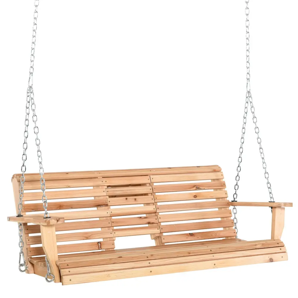 Hängbänk i Trä med Fällbord & Mugghållare, 150 cm