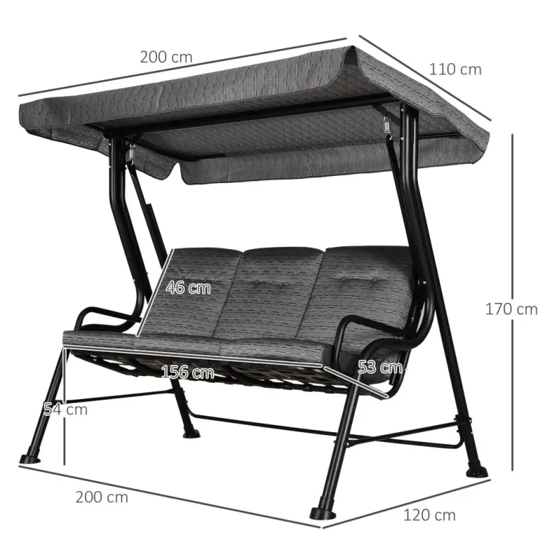 Hammock 3-Sits Trädgårdsgunga 200 x 120 x 170 cm