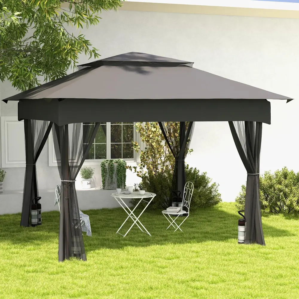 Gazebo Pergola Grå av Oxford Tyg och Stål Altantak 3 x 3 M