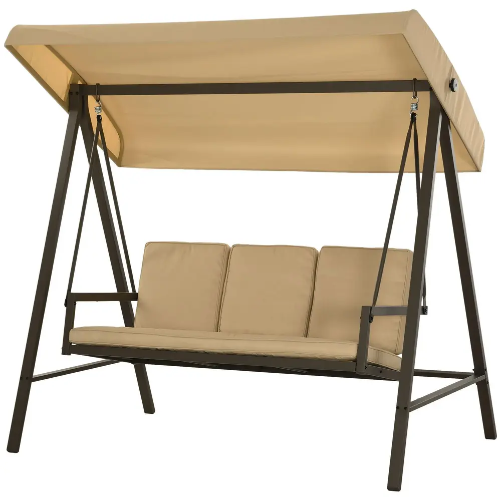 Trädgårdsgunga Gungbänk Beige av Metall och Tyg 3-Sits