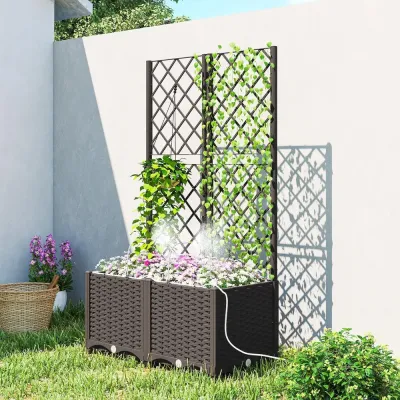 Odlingslåda med Spaljé 2-pack Brun Plast 80x40x136 cm
