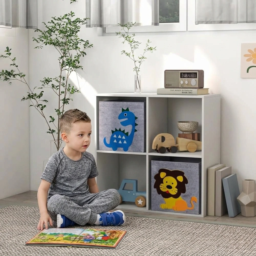Kids Förvaringshylla Kub med Lådor i MDF och Tippskydd Vit