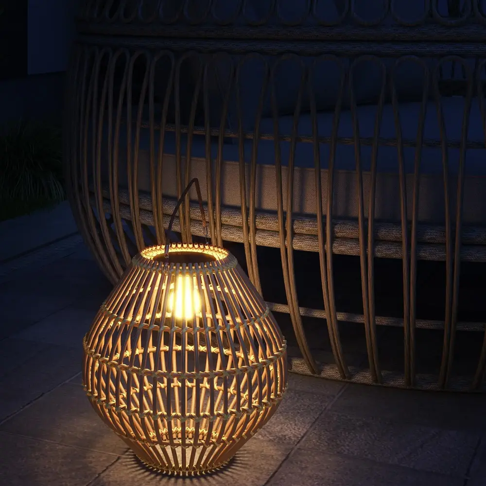 Sollampa Trädgårdslampa Gul av Rotting och Plast Lampa