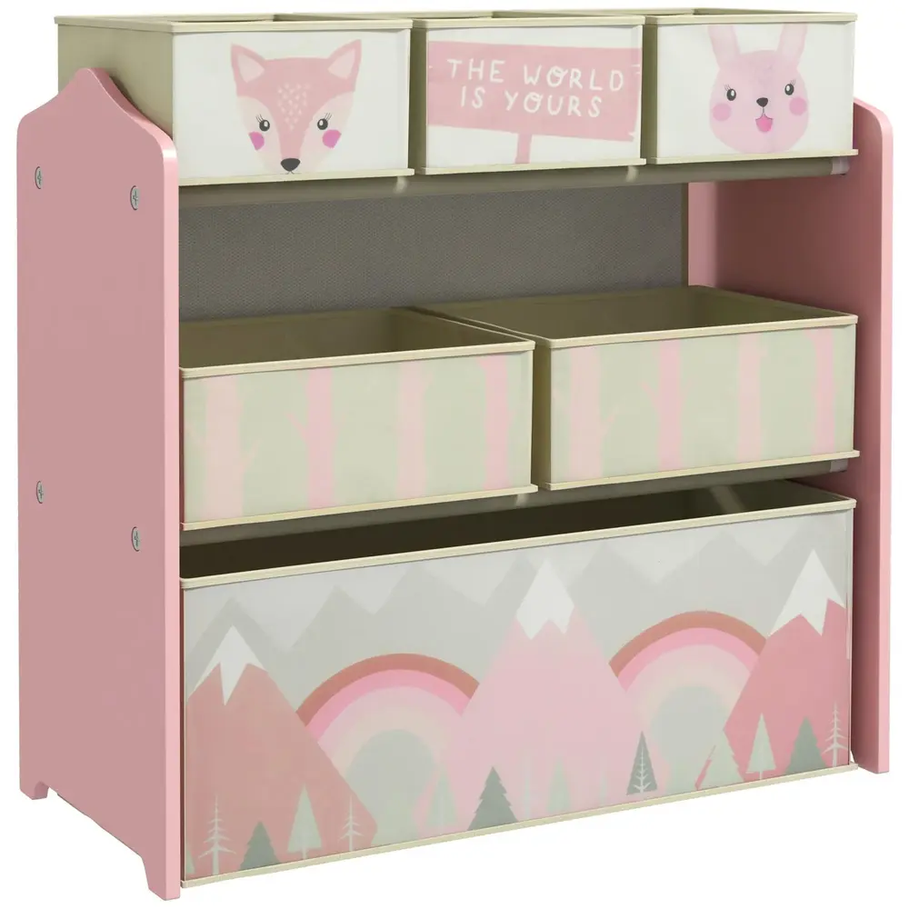Barnhylla Förvaring 6 Lådor Rosa Tyg 63 x 30 x 66 Cm