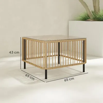Sidobord Balkongbord med Glasskiva Natur 65 x 65 cm
