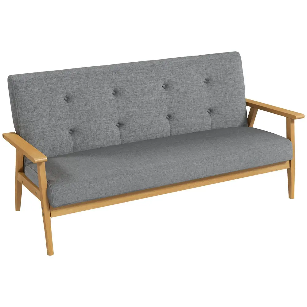 3-sits Stoppad Soffa Gummiträ Grå 154,5 x 69,5 x 73 Cm