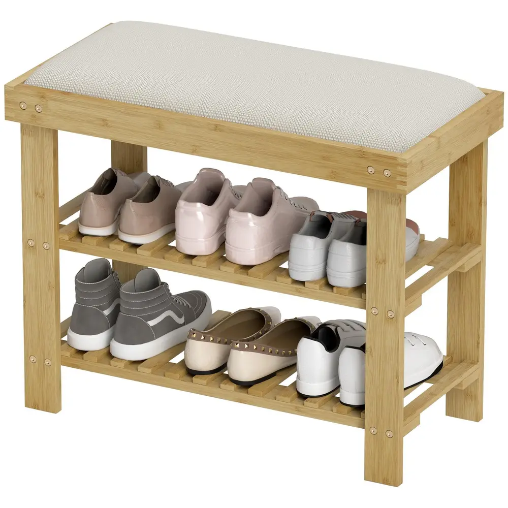 Skobänk med Sits i Bambu Förvaringsbänk 2 60x29x49 Cm