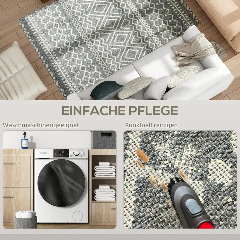 Indoor/Outdoor Matta med Boho Design Easy Clean Grå
