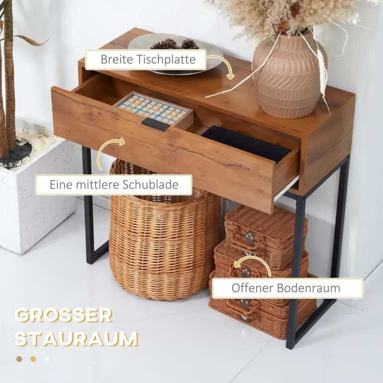 Industrikonsolbord Skänk med 1 Låda Brun + Svart, Natur Stor