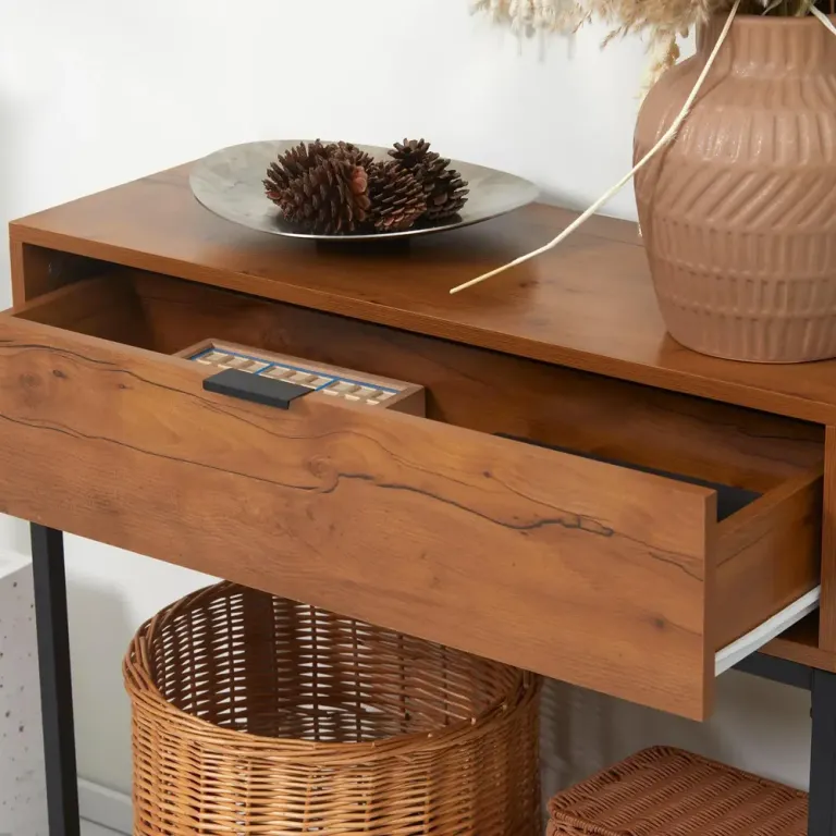 Industrikonsolbord Skänk med 1 Låda Brun + Svart, Natur Stor