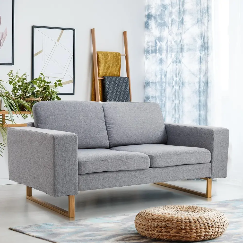 Hörnsoffa i Tyg Soffa med Träben Loungesoffa 2-Sits