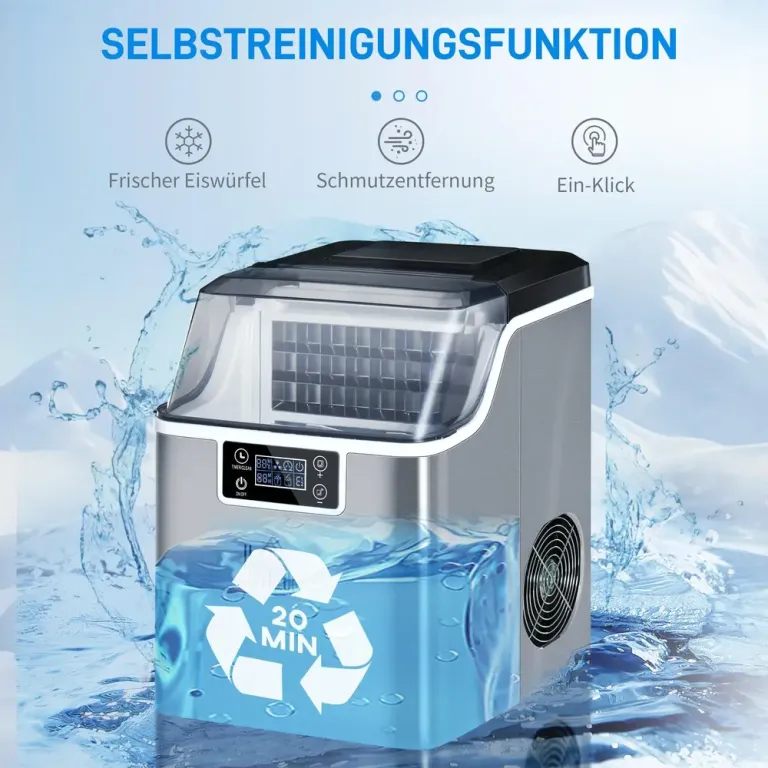 Iskubsmaskin 20 kg/24h med 3,2 l Vattentank Silver 2,3 l Ismaskin