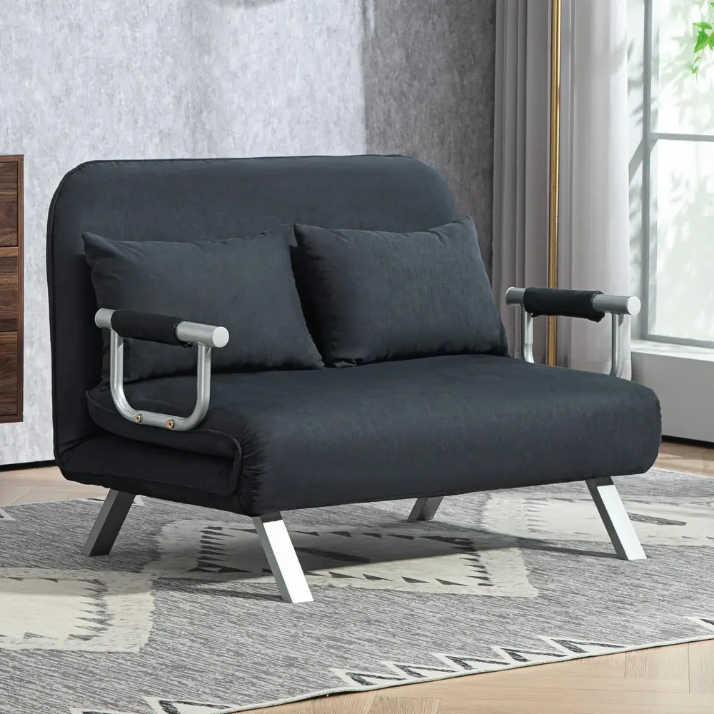 Bäddsoffa Sovsoffa Svart av Sammetslook och Trä 2-Sits