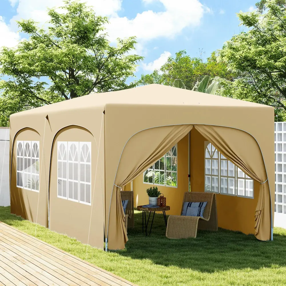 Lusthus Paviljong Pop-Up Partytält Sandfärgad 3 x 6 M