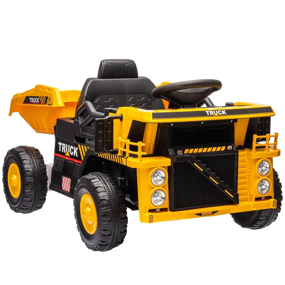 Elbil Traktor med Tippflak & Skopa för Barn Gul