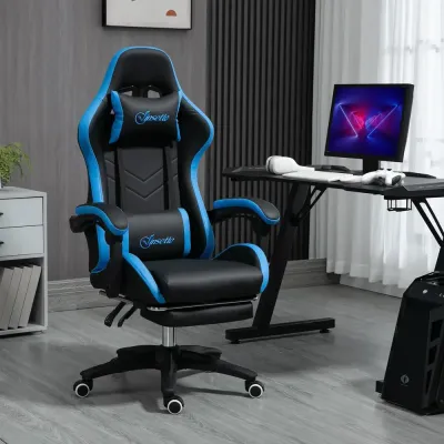 Gamingstol Skrivbordsstol Blå Svart av Konstläder för Spel