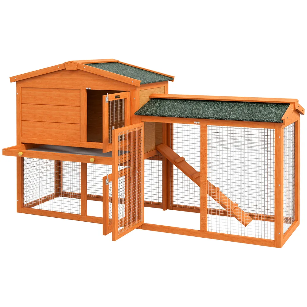Kaninbur Smådjursbur 2 Våningar Orange 150 x 45 x 85 Cm