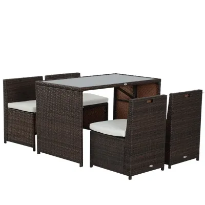 Matgrupp Utemöbler i Konstrotting Bord & 4 Stolar Khaki