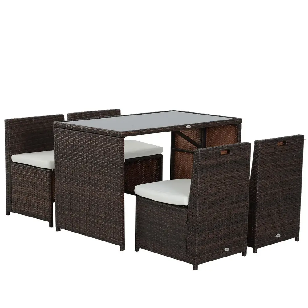 Matgrupp Utemöbler i Konstrotting Bord & 4 Stolar Khaki