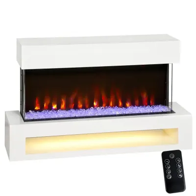 Elkamin med Fjärrkontroll Vit MDF och Glas Elektrisk