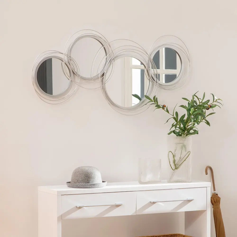 Väggdekoration Spegelset Silver av Metall och Glas Set