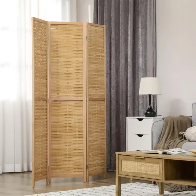 Vikbar Rumsavdelare i Bambu, 3 Paneler, 120x170 cm, Natur