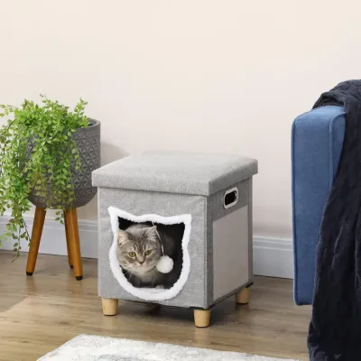 Kattgrotta och Pall 2-i-1 Mysig Sovplats med Klösbräda