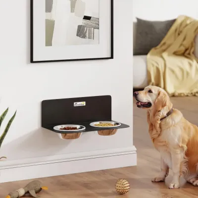 Matskål Hund Väggmonterad Svart Rostfritt Stål 14 cm