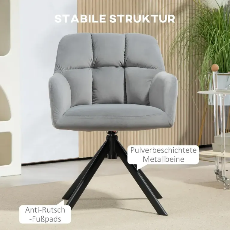 Fåtölj Loungestol Grå av Sammetslook och Metall Vridbar