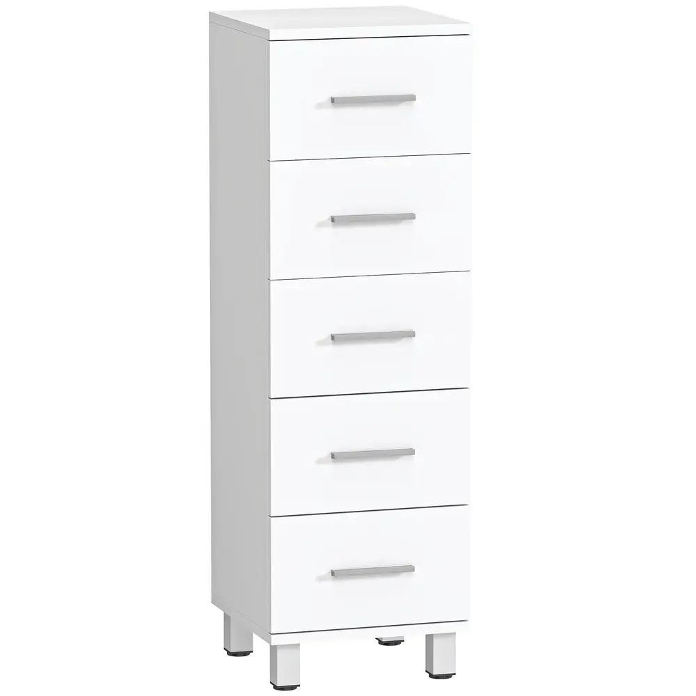 Badrumsskåp Smalt Vit MDF Förvaring 5 Lådor 95 Cm