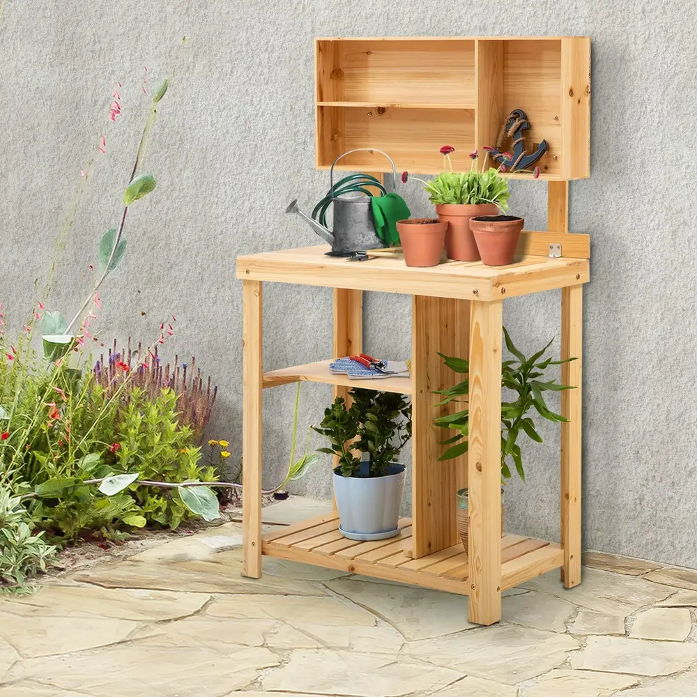 Planteringsbord i Granträ med Hylla 119 x 57 x 89 Cm