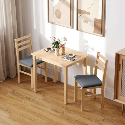 3-Delat Matbordsset 2 Stolar Köksbord för Kompakta, Natur