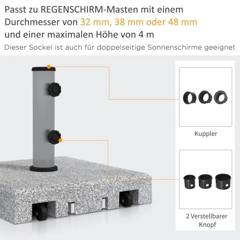 Parasollställ Parasollfot Grå av Granit och Rostfritt Stål