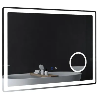 Kleankin Badrumsspegel LED Spegel Silver av Glas 80 x 60 cm