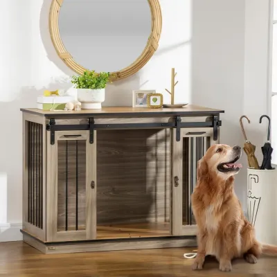 Hundbur Inomhusbur Ek av Trä och Metall 120 x 60 x 88,5 cm