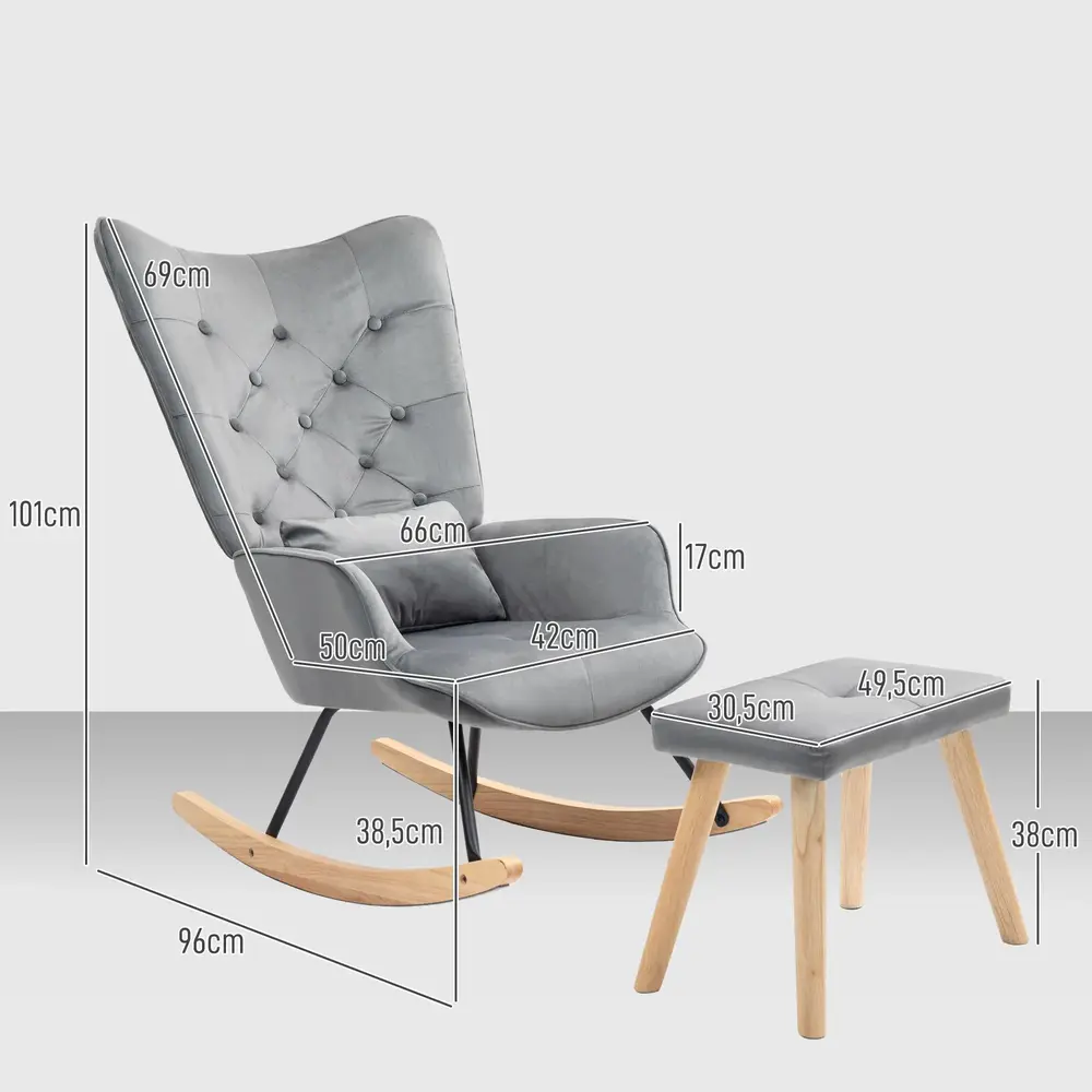 Gungstol Amningsstol Mörkgrå av Sammet 66 x 96 x 101 Cm