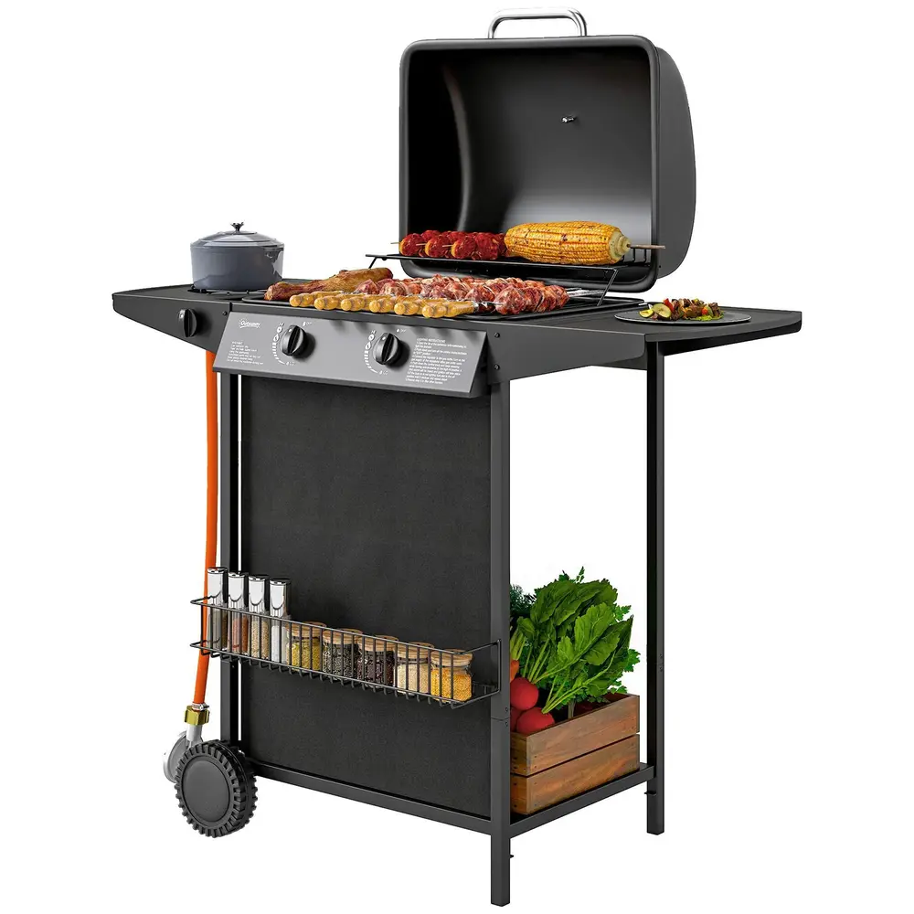 Gasgrill 7 KW Grillvagn 3 Brännare Side 107x54x96 Cm